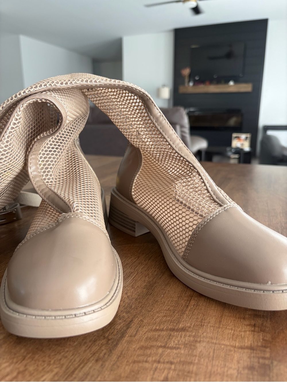 NEW! Taupe Mesh Mid-Calf Women's Boots with Heel - Picture 8 of 12